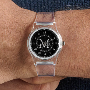 Relógio monograma elegante - mínimo - Corda Silicone Clara