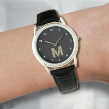 Monograma Elegante Moderno Preto Dourado