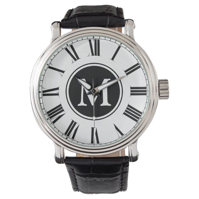 Relógio Monograma Elegante Preto e Branco (Frente)