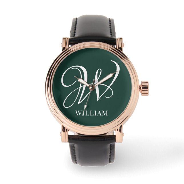 Relógio Monograma Emerald Personalizado Inicial (Frente)