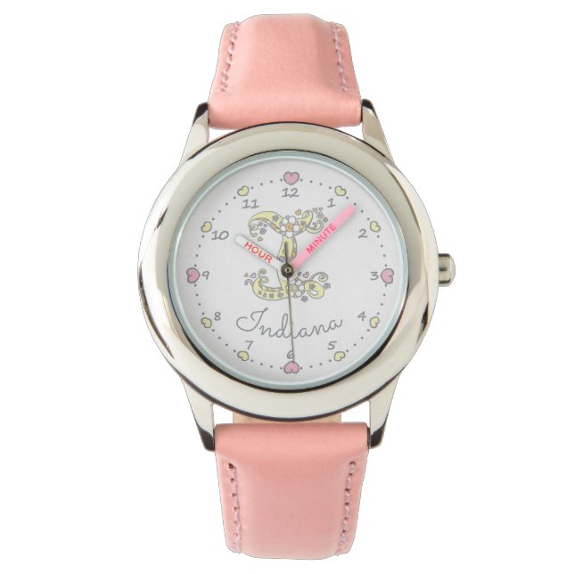 Relógio Monograma, eu rabisco, coração, arte, Indiana (Frente)
