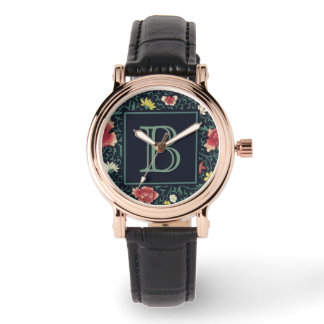 Relógio Monograma Floral Bonito Antiquado Vintage