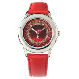 RELÓGIO MONOGRAMA FLORAL VERDE VERMELHO FLORENTINO DO RUBI