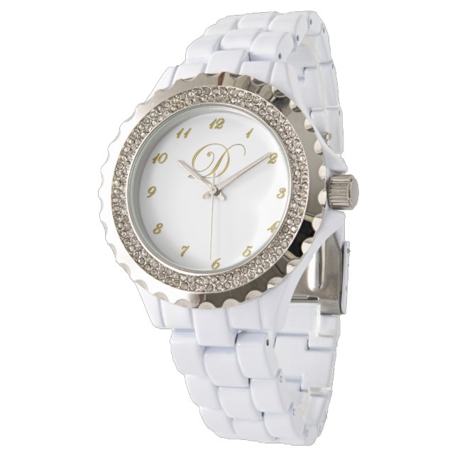 Relógio Monograma Inicial D Watch com Números Dourados (Angular)