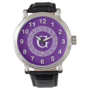 Relógio Monograma Inicial do Quadro-Chave Grego - Purple W