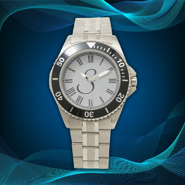 Relógio Monograma inicial mínimo simples Numerações romana (Criador carregado)