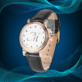 Relógio Monograma inicial mínimo simples Numerais pretos |