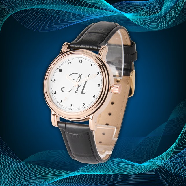 Relógio Monograma inicial mínimo simples Numerais pretos | (Criador carregado)