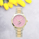 Relógio Monograma Inicial Moderno Rosa Elegante<br><div class="desc">Aumente seu estilo com este elegante cronograma, com um design personalizável que reflete sua identidade exclusiva. Você pode colocar um nome de sua escolha no relógio e personalizá-lo dessa forma, fazer-o um acessório apreciado para qualquer ocasião. Adotar a combinação perfeita de sofisticação e individualidade em todos os olhares. Adicione este...</div>