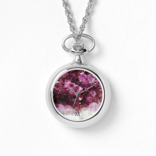 Relógio Monograma moderno de ametista quic roxo