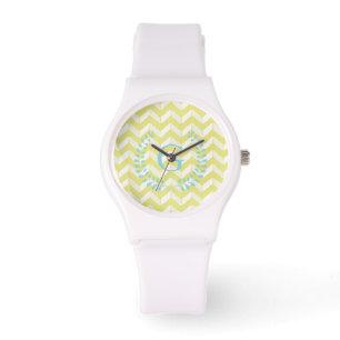 Relógio Monograma Personalizado Chevron Amarelo Chic Paste