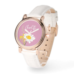 Relógio Monograma Personalizado de Flores Selvagens Modern