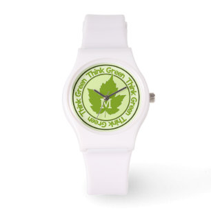 Relógio monograma personalizado de pense verde