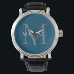 Relógio Monograma Personalizado e Nome Oceano Azul<br><div class="desc">Monograma Elegante Personalizado e Presentes de Nome com monograma personalizado no estilo de letra serif clássico com caixa de nome no meio do monograma.</div>