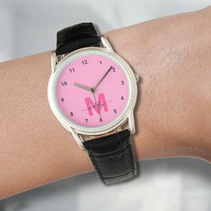 Relógio Monograma Rosa Minimalista Elegante