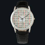 Relógio Monograma Suave Evergreen Gingham<br><div class="desc">Elevem o seu estilo com esta elegante "Soft Evergreen Gingham Monograma Watch". Apresentando um padrão de xadrez eterno em tons verdes, vermelhos e cremes silenciosos, este design clássico é perfeito para qualquer pessoa que ama acessórios inspirados na safra com um toque moderno. O monograma personalizável no rosto do relógio adiciona...</div>