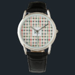 Relógio Monograma Suave Evergreen Gingham<br><div class="desc">Elevem o seu estilo com esta elegante "Soft Evergreen Gingham Monograma Watch". Apresentando um padrão de xadrez eterno em tons verdes, vermelhos e cremes silenciosos, este design clássico é perfeito para qualquer pessoa que ama acessórios inspirados na safra com um toque moderno. O monograma personalizável no rosto do relógio adiciona...</div>