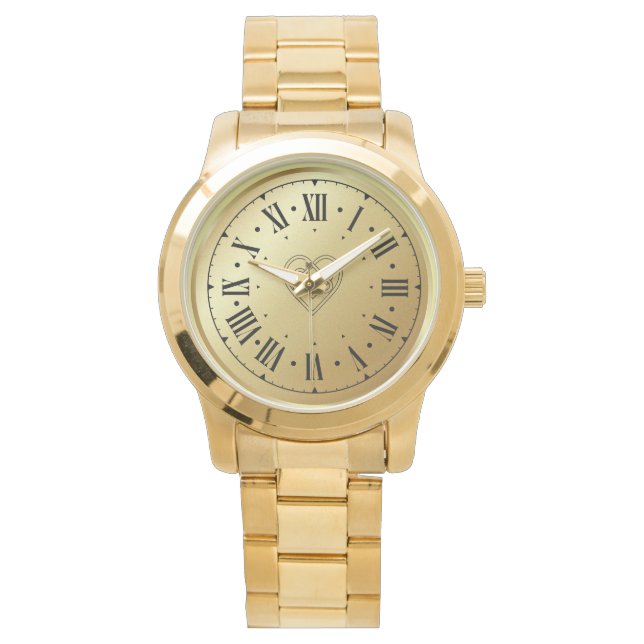 Relógio Monograma Unisex com tamanho Dourado superior (Frente)