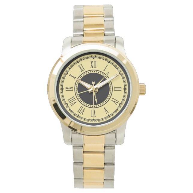 Relógio Monograma Unisex Dois Tom Com Suporte De Bracelete (Frente)