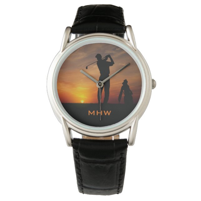 Relógio Monogramas personalizados Golfer Sunset (Frente)