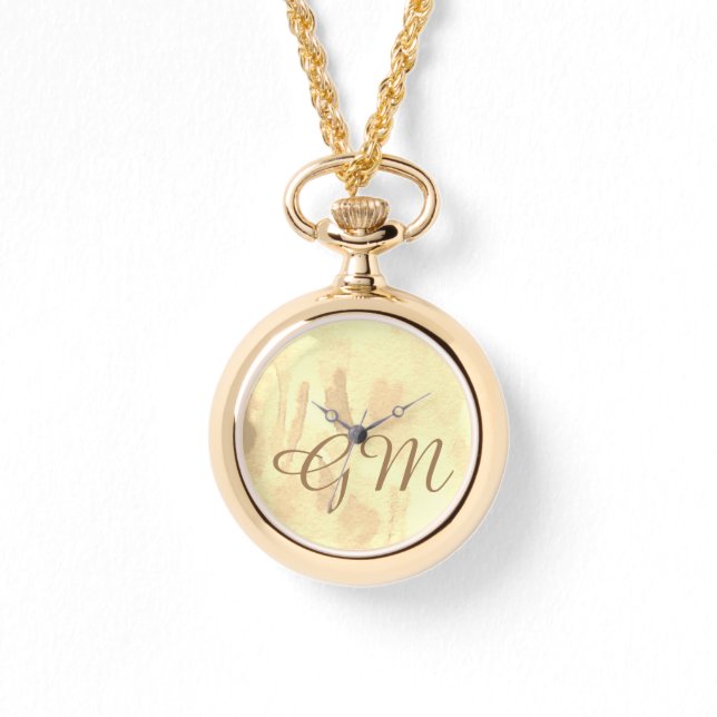 Relógio Monogrammed Sepia Watercolor Watch (Frente)