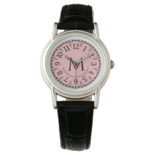 Relógio Monogrammed Women's Rosa Dourado Vintage Watch
