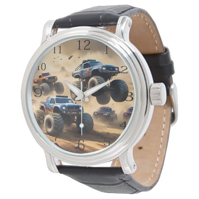 Relógio Monster Trucks Correndo No Deserto, (Angular)