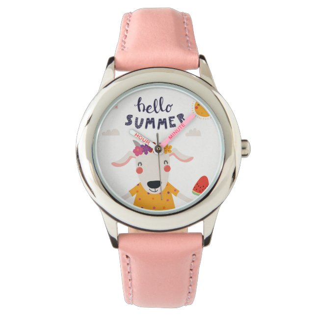 Relógio Montre Enfant Hello Summer Lunette Chiffres  Roses (Frente)