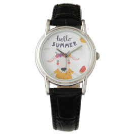 Relógio Montre Hello summer femme classique cuir noir