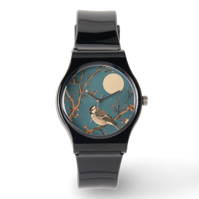 Relógio Montre Moonlit Bird on Blossom Branch (Frente)