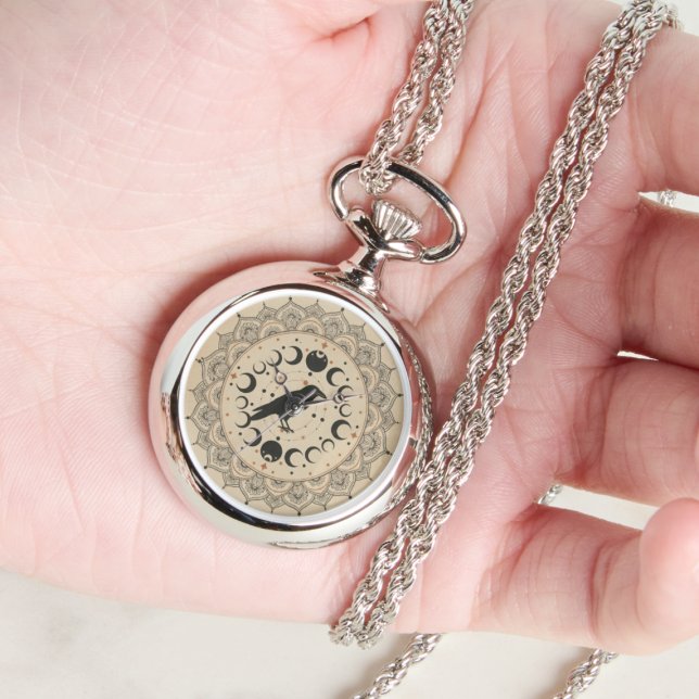 Relógio Moon Phase Raven Mandala (Gothic raven watch)