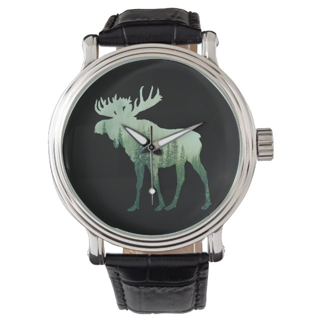 Relógio Moose Deer E Floresta Natureza (Frente)