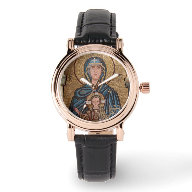 Relógio Mosaico da Virgem Maria e Jesus (Frente)