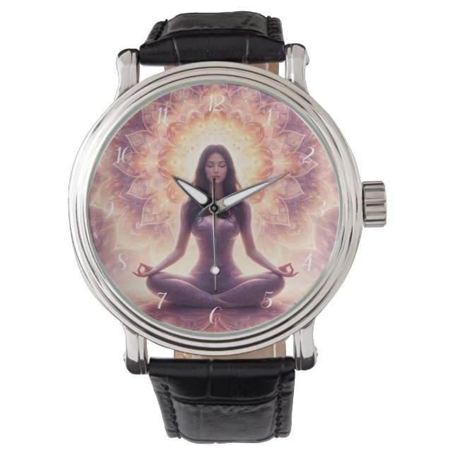 Relógio Mulher Meditação Mandala Brilhante (Frente)