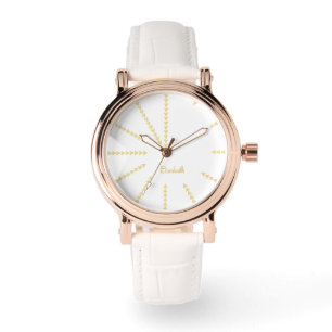 Relógio Mulher Rosa, Dourada Monograma, Coluna Branca De C