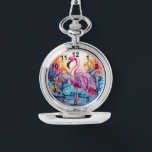 Relógio Mulheres Elegantes Flamingo, Rosa Tropical Colorid<br><div class="desc">Colorida Mulher Elegante Flamingo, Rosa Tropical, Watches apresenta um paraíso tropical colorido com um flamingo rosa cercado por flores tropicais. Criado pelo Evco Studio www.zazzle.com/store/evcostudio</div>