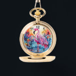 Relógio Mulheres Elegantes Flamingo, Rosa Tropical Colorid<br><div class="desc">Colorida Mulher Elegante Flamingo,  Rosa Tropical,  Watches apresenta um paraíso tropical colorido com um flamingo rosa cercado por flores tropicais. Criado pelo Evco Studio www.zazzle.com/store/evcostudio</div>