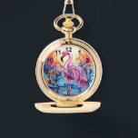 Relógio Mulheres Elegantes Flamingo, Rosa Tropical Colorid<br><div class="desc">Colorida Mulher Elegante Flamingo,  Rosa Tropical,  Watches apresenta um paraíso tropical colorido com um flamingo rosa cercado por flores tropicais. Criado pelo Evco Studio www.zazzle.com/store/evcostudio</div>
