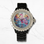 Relógio Mulheres Elegantes Flamingo, Rosa Tropical Colorid<br><div class="desc">Colorida Mulher Elegante Flamingo,  Rosa Tropical,  Watches apresenta um paraíso tropical colorido com um flamingo rosa cercado por flores tropicais. Criado pelo Evco Studio www.zazzle.com/store/evcostudio</div>