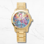 Relógio Mulheres Elegantes Flamingo, Rosa Tropical Colorid<br><div class="desc">Colorida Mulher Elegante Flamingo,  Rosa Tropical,  Watches apresenta um paraíso tropical colorido com um flamingo rosa cercado por flores tropicais. Criado pelo Evco Studio www.zazzle.com/store/evcostudio</div>