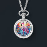 Relógio Mulheres Elegantes Flamingo, Rosa Tropical Colorid<br><div class="desc">Colorida Mulher Elegante Flamingo,  Rosa Tropical,  Watches apresenta um paraíso tropical colorido com um flamingo rosa cercado por flores tropicais. Criado pelo Evco Studio www.zazzle.com/store/evcostudio</div>
