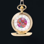 Relógio Mulheres Inglesas Incorporadas Florais Elegantes C<br><div class="desc">Colorida Boriderada Faux Floral Elegant Womans Watches apresenta um bordado moderno e colorido floral em rosa,  roxo,  laranja,  azul e amarelo. Criado pelo Evco Studio www.zazzle.com/store/evcostudio</div>