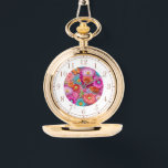Relógio Mulheres Inglesas Incorporadas Florais Elegantes C<br><div class="desc">Colorida Boriderada Faux Floral Elegant Womans Watches apresenta um bordado moderno e colorido floral em rosa,  roxo,  laranja,  azul e amarelo. Criado pelo Evco Studio www.zazzle.com/store/evcostudio</div>