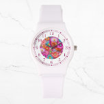 Relógio Mulheres Inglesas Incorporadas Florais Elegantes C<br><div class="desc">Colorida Boriderada Faux Floral Elegant Womans Watches apresenta um bordado moderno e colorido floral em rosa,  roxo,  laranja,  azul e amarelo. Criado pelo Evco Studio www.zazzle.com/store/evcostudio</div>