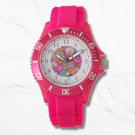 Relógio Mulheres Inglesas Incorporadas Florais Elegantes C<br><div class="desc">Colorida Boriderada Faux Floral Elegant Womans Watches apresenta um bordado moderno e colorido floral em rosa,  roxo,  laranja,  azul e amarelo. Criado pelo Evco Studio www.zazzle.com/store/evcostudio</div>