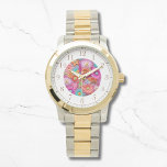 Relógio Mulheres Inglesas Incorporadas Florais Elegantes C<br><div class="desc">Colorida Boriderada Faux Floral Elegant Womans Watches apresenta um bordado moderno e colorido floral em rosa,  roxo,  laranja,  azul e amarelo. Criado pelo Evco Studio www.zazzle.com/store/evcostudio</div>
