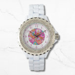 Relógio Mulheres Inglesas Incorporadas Florais Elegantes C<br><div class="desc">Colorida Boriderada Faux Floral Elegant Womans Watches apresenta um bordado moderno e colorido floral em rosa,  roxo,  laranja,  azul e amarelo. Criado pelo Evco Studio www.zazzle.com/store/evcostudio</div>