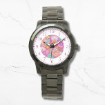 Relógio Mulheres Inglesas Incorporadas Florais Elegantes C<br><div class="desc">Colorida Boriderada Faux Floral Elegant Womans Watches apresenta um bordado moderno e colorido floral em rosa,  roxo,  laranja,  azul e amarelo. Criado pelo Evco Studio www.zazzle.com/store/evcostudio</div>