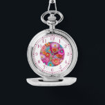 Relógio Mulheres Inglesas Incorporadas Florais Elegantes C<br><div class="desc">Colorida Boriderada Faux Floral Elegant Womans Watches apresenta um bordado moderno e colorido floral em rosa,  roxo,  laranja,  azul e amarelo. Criado pelo Evco Studio www.zazzle.com/store/evcostudio</div>