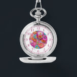 Relógio Mulheres Inglesas Incorporadas Florais Elegantes C<br><div class="desc">Colorida Boriderada Faux Floral Elegant Womans Watches apresenta um bordado moderno e colorido floral em rosa,  roxo,  laranja,  azul e amarelo. Criado pelo Evco Studio www.zazzle.com/store/evcostudio</div>